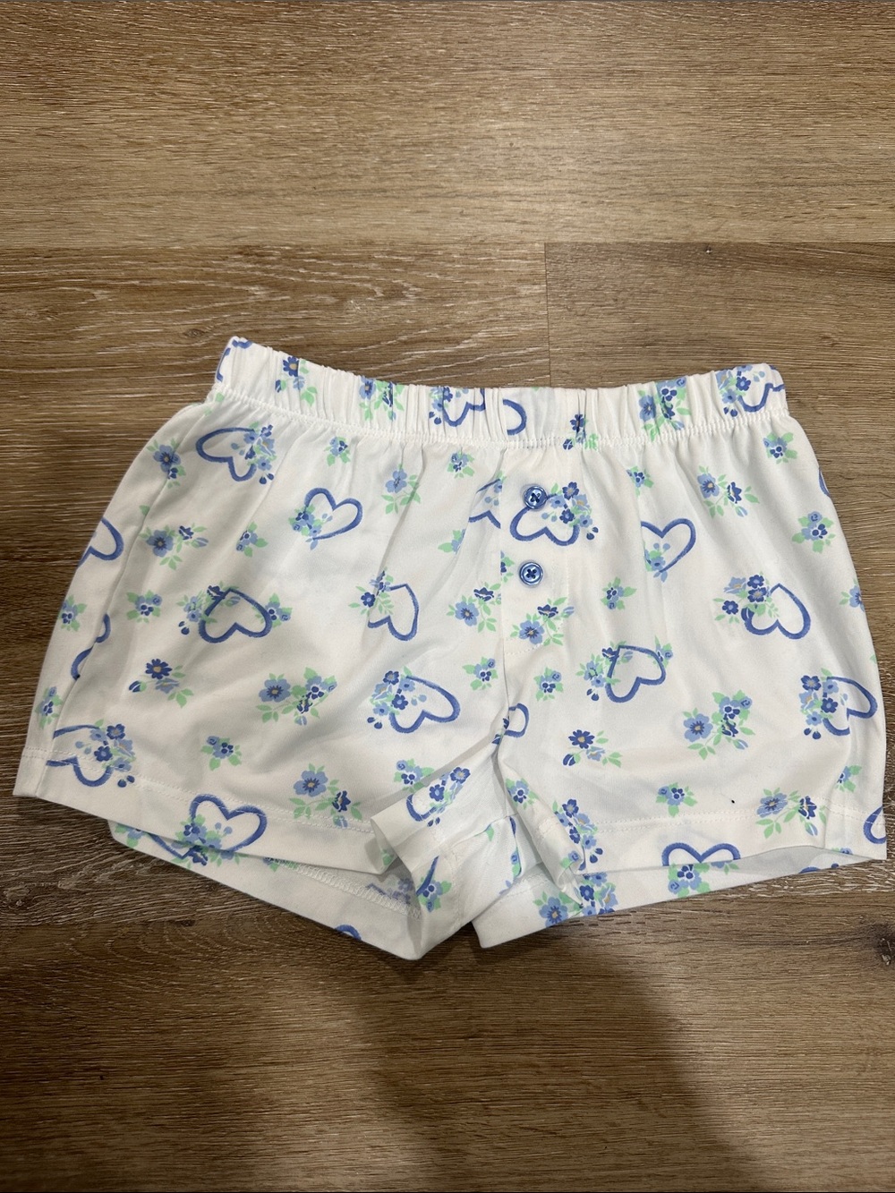 White Floral Heart-Print girls pajama Cotton Shorts flame resistant